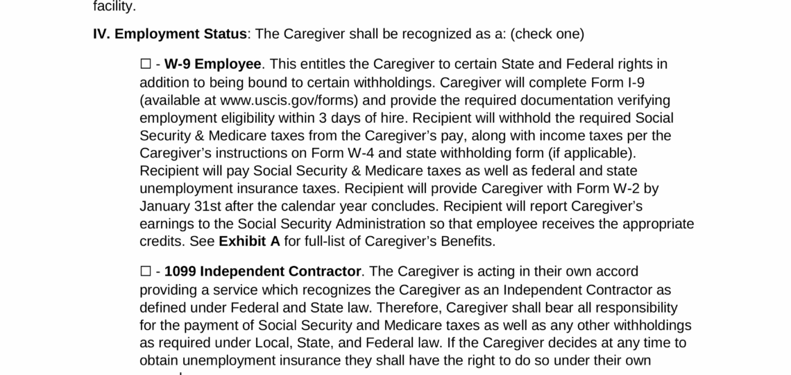 Free Caregiver Agreement Template PDF Word EForms