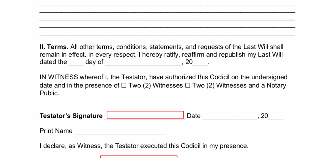 Free Codicil To Will Form PDF Word EForms