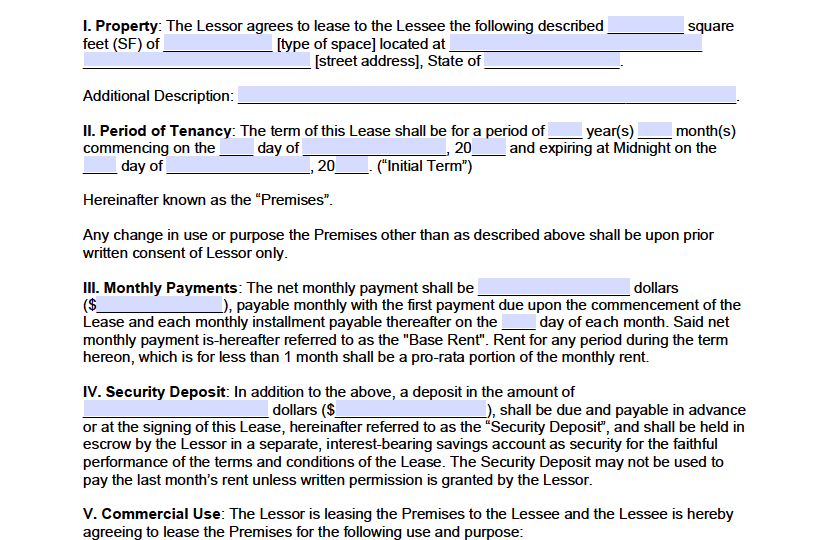 Free Commercial Rental Lease Agreement Templates PDF Word