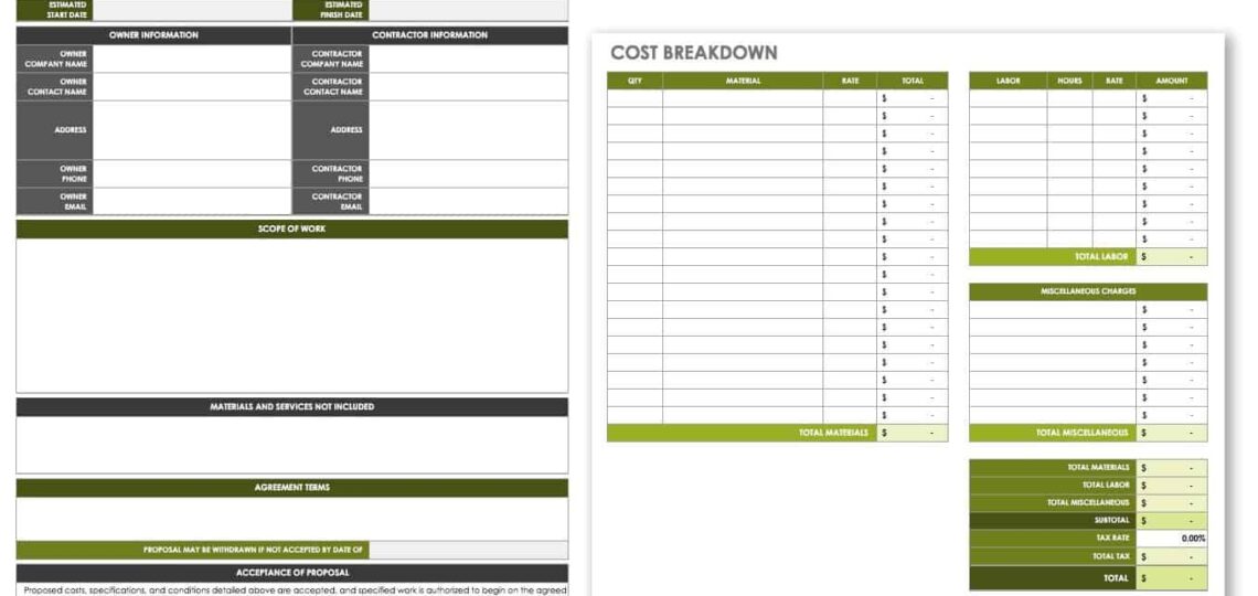Free Construction Bid Templates Smartsheet