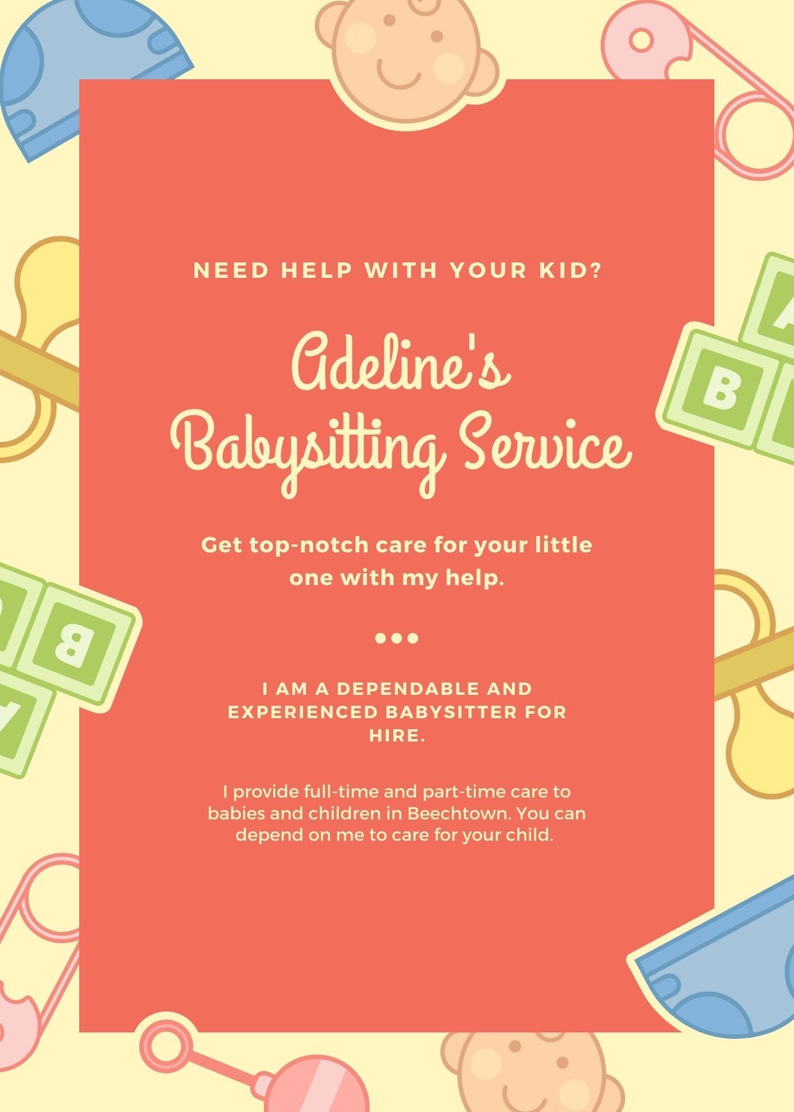 Free Custom Printable Babysitting Flyer Templates Canva