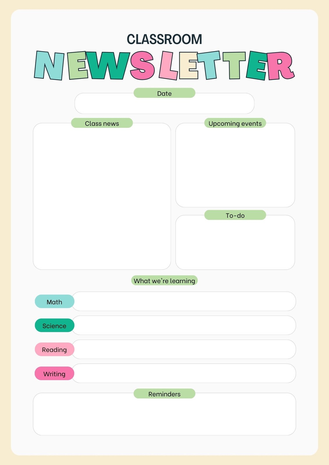 Free Custom Printable Classroom Newsletter Templates Canva