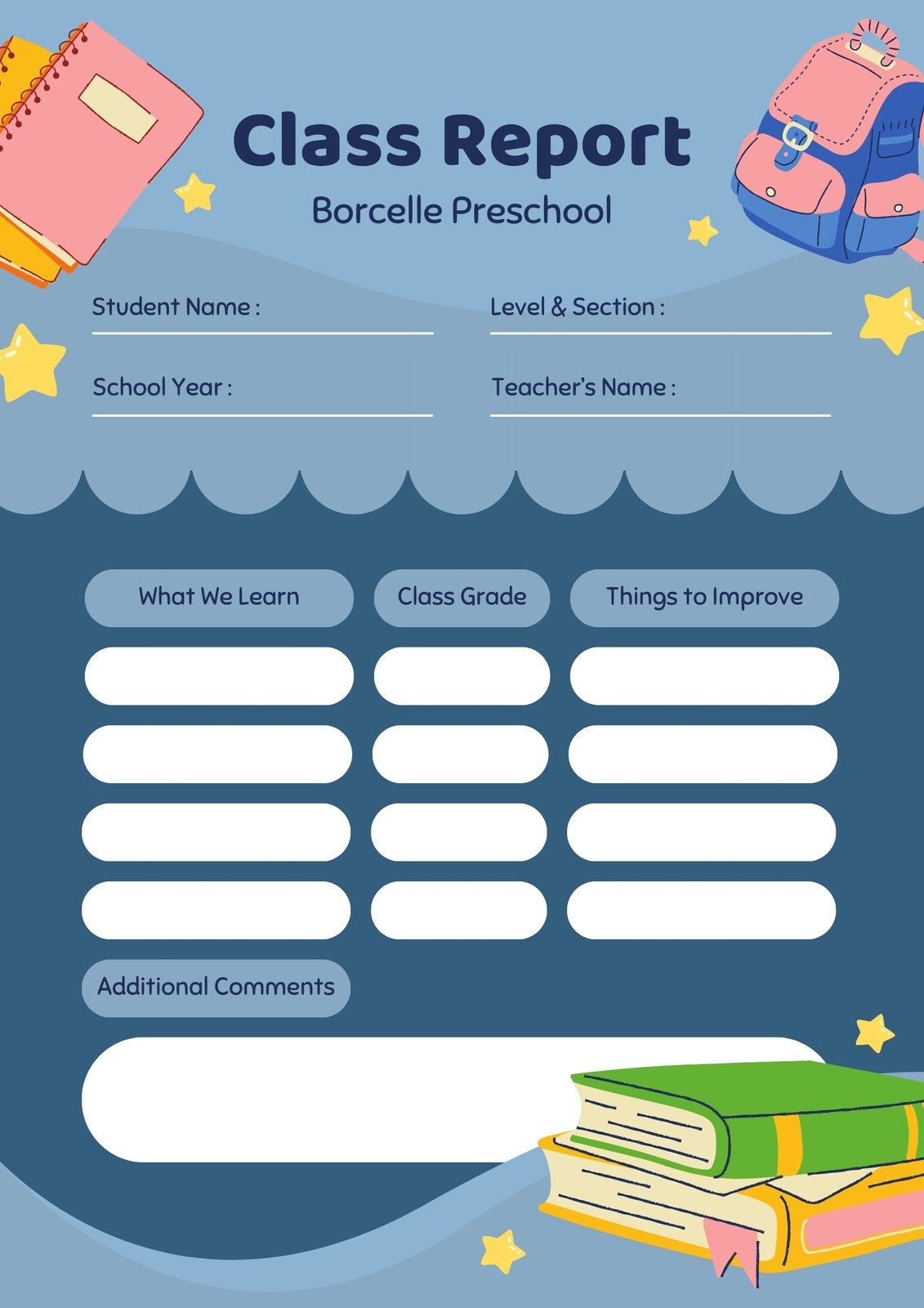 Free Custom Printable Preschool Report Card Templates Canva