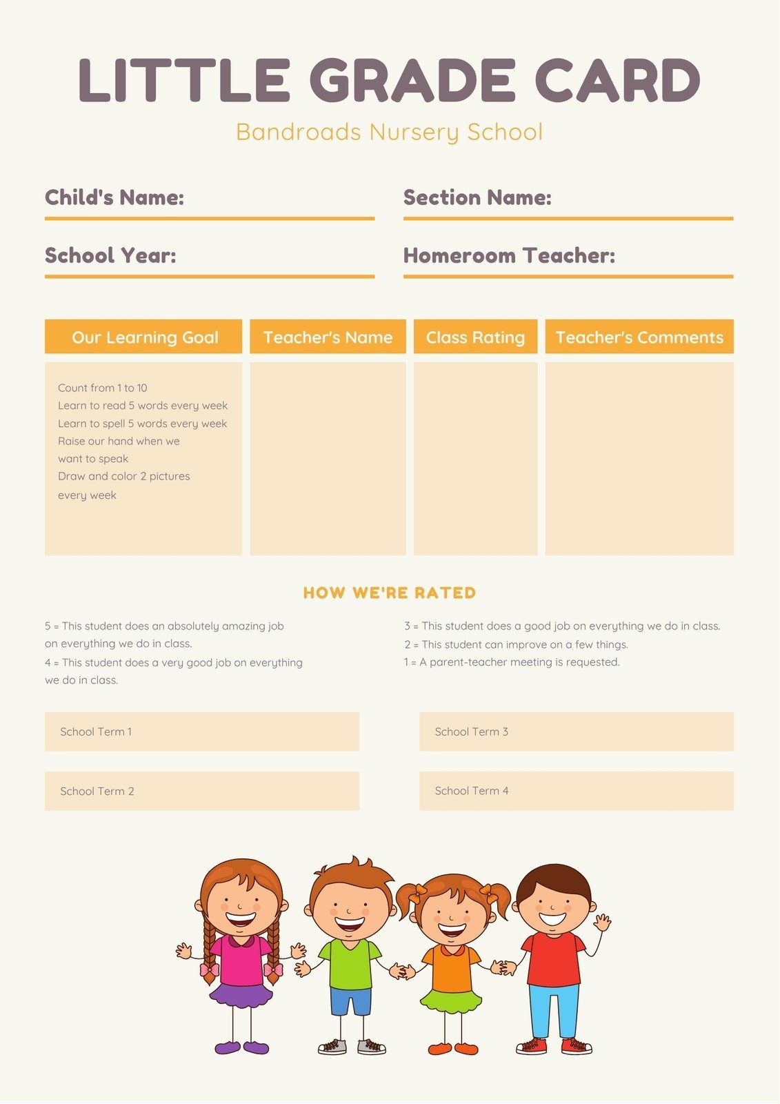 Free Printable Preschool Report Card Template