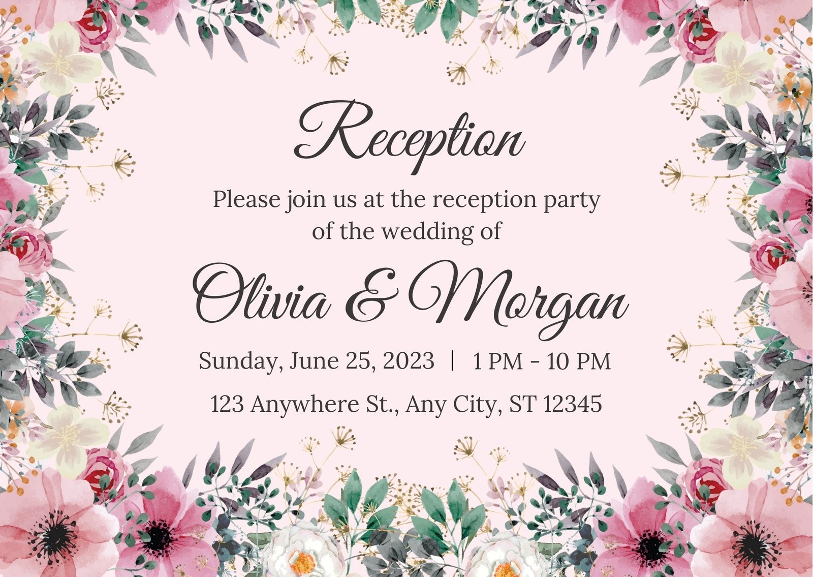 Free Printable Wedding Reception Invitation Templates
