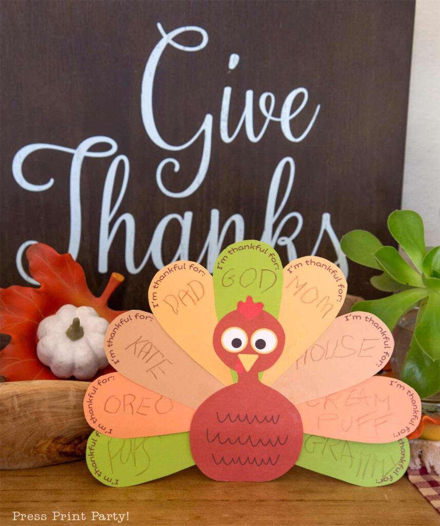 Free Cute Thankful Turkey Printable Craft Template For Kids  Free Cute Thankful Turkey Printable Craft Template For Kids