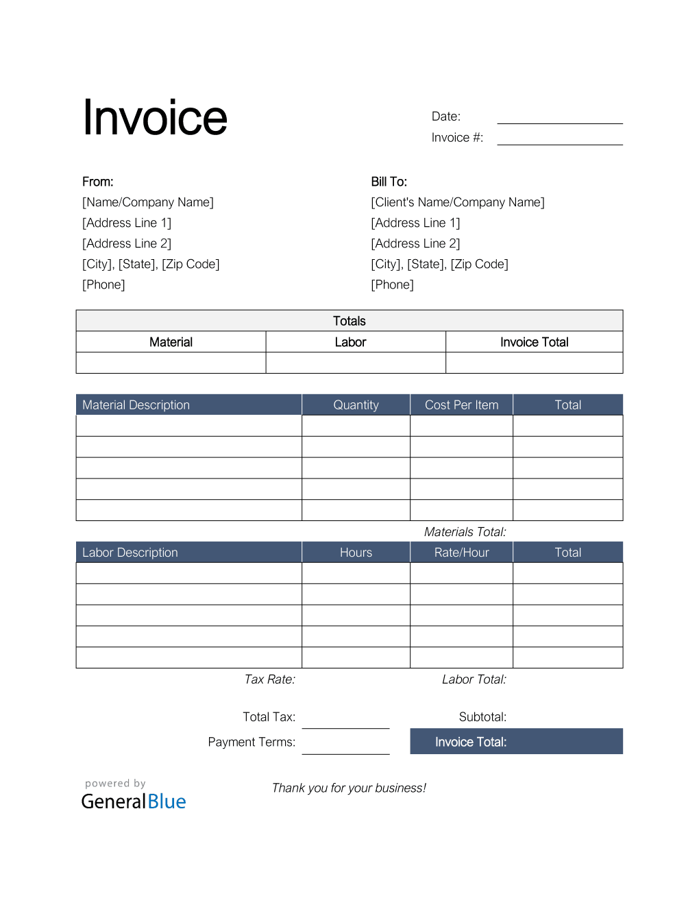 Free Printable Job Invoice Template