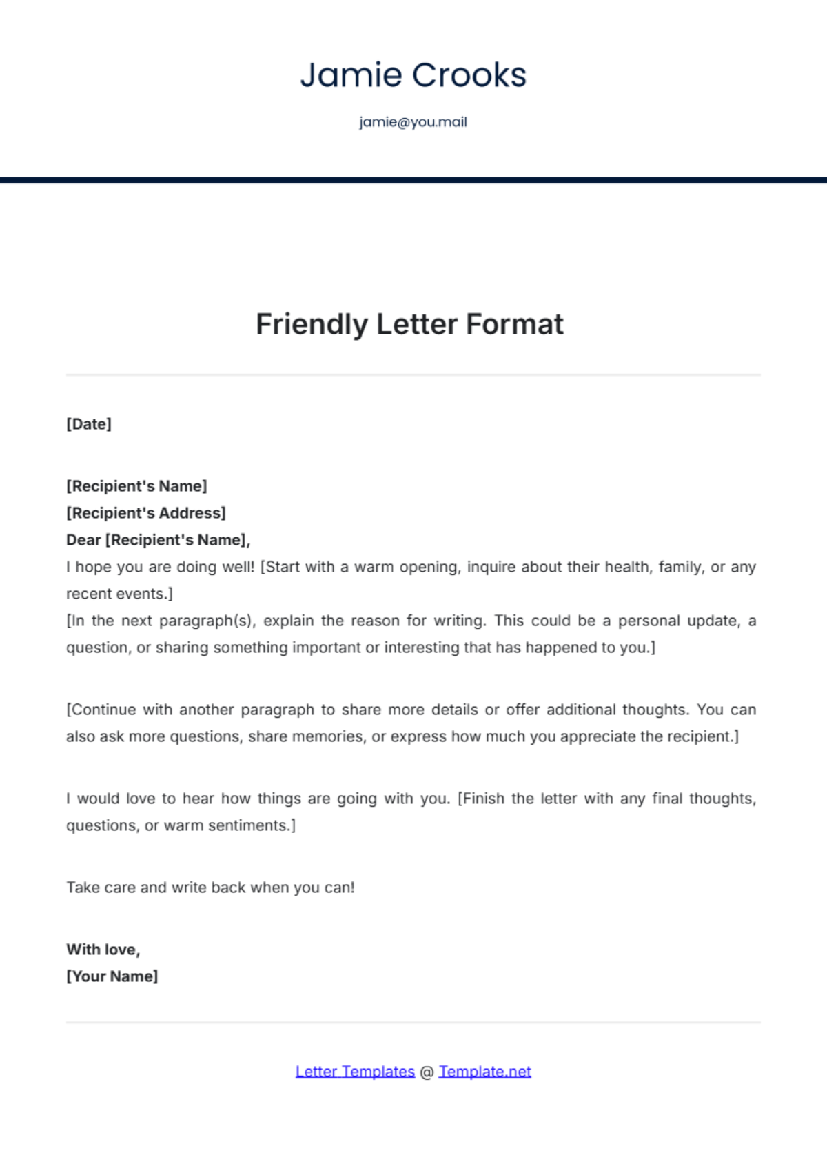 Free Friendly Letter Templates Editable And Printable