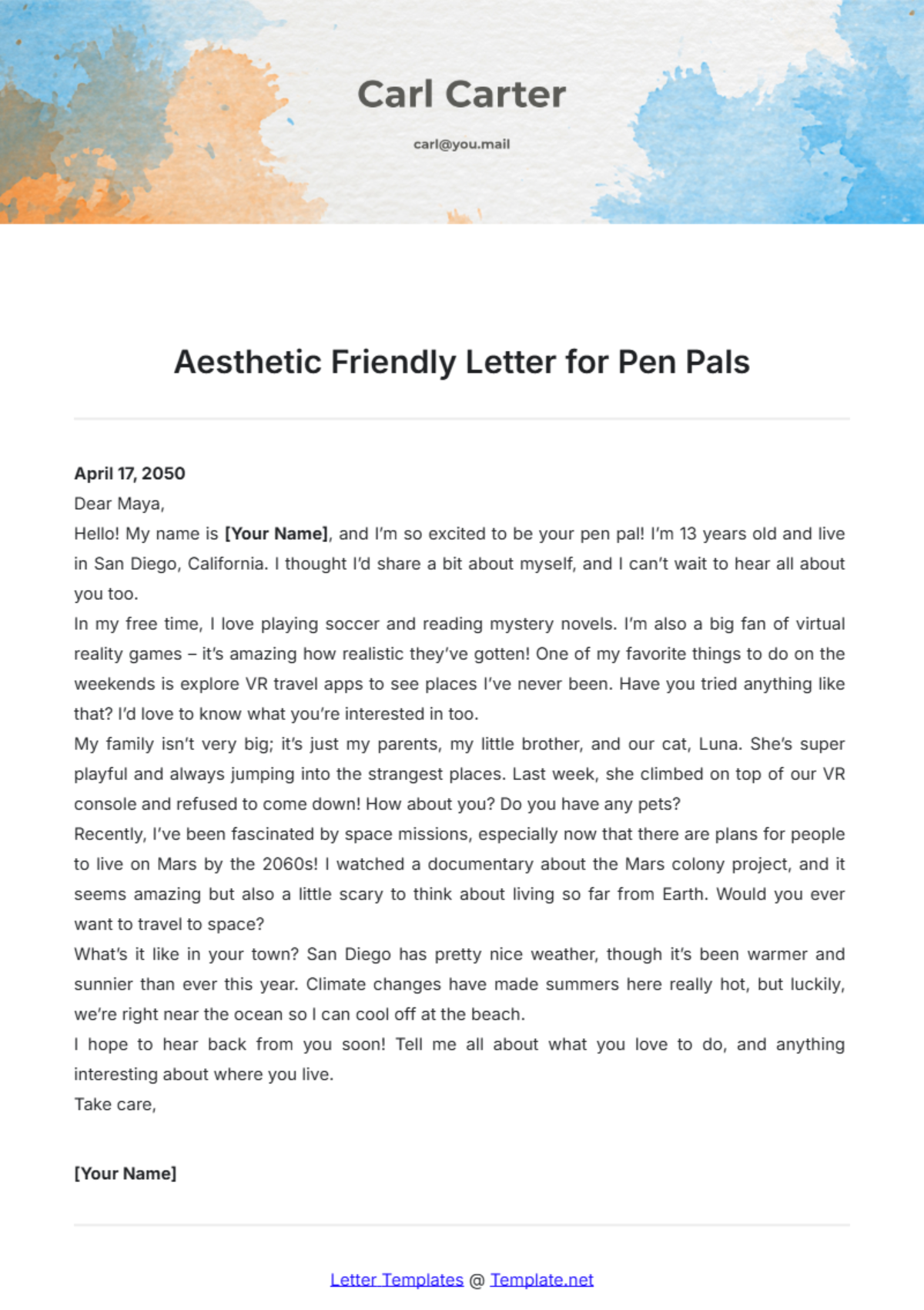 Free Printable Friend Letter Templates