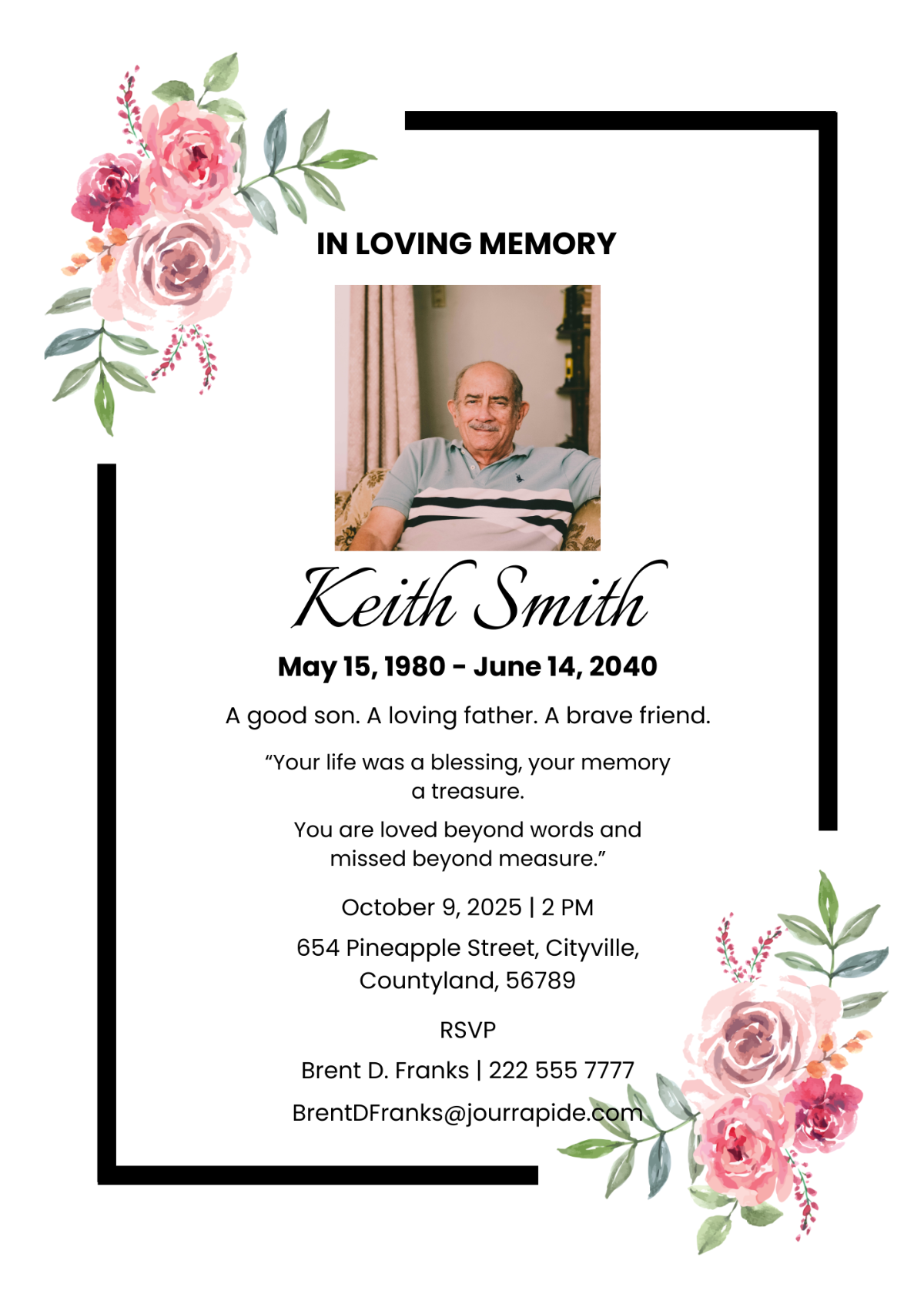 Free Funeral Card Templates Editable And Printable