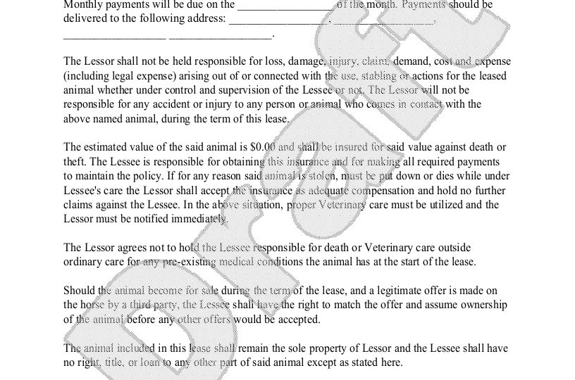 Free Horse Lease Make Sign U0026 Download Rocket Lawyer