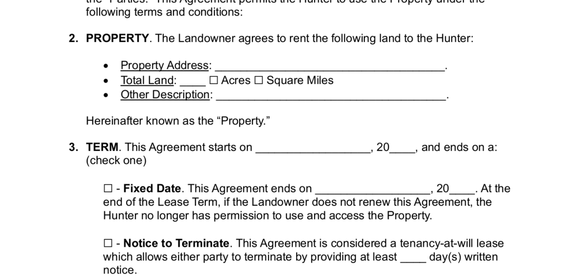 Free Hunting Lease Agreement PDF Word EForms