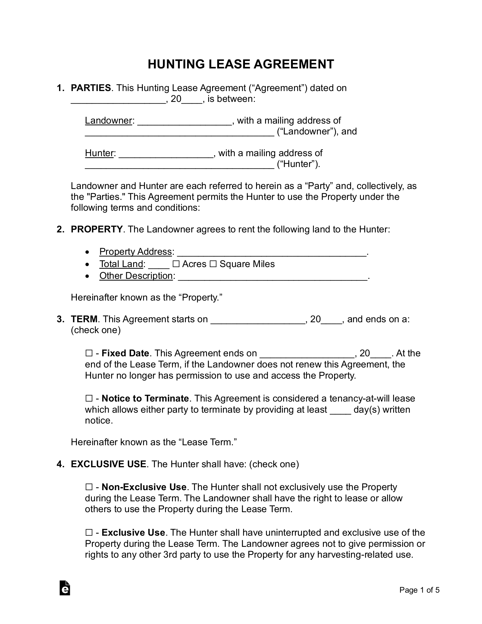 Free Hunting Lease Agreement PDF Word EForms Free Hunting Lease Agreement PDF Word EForms