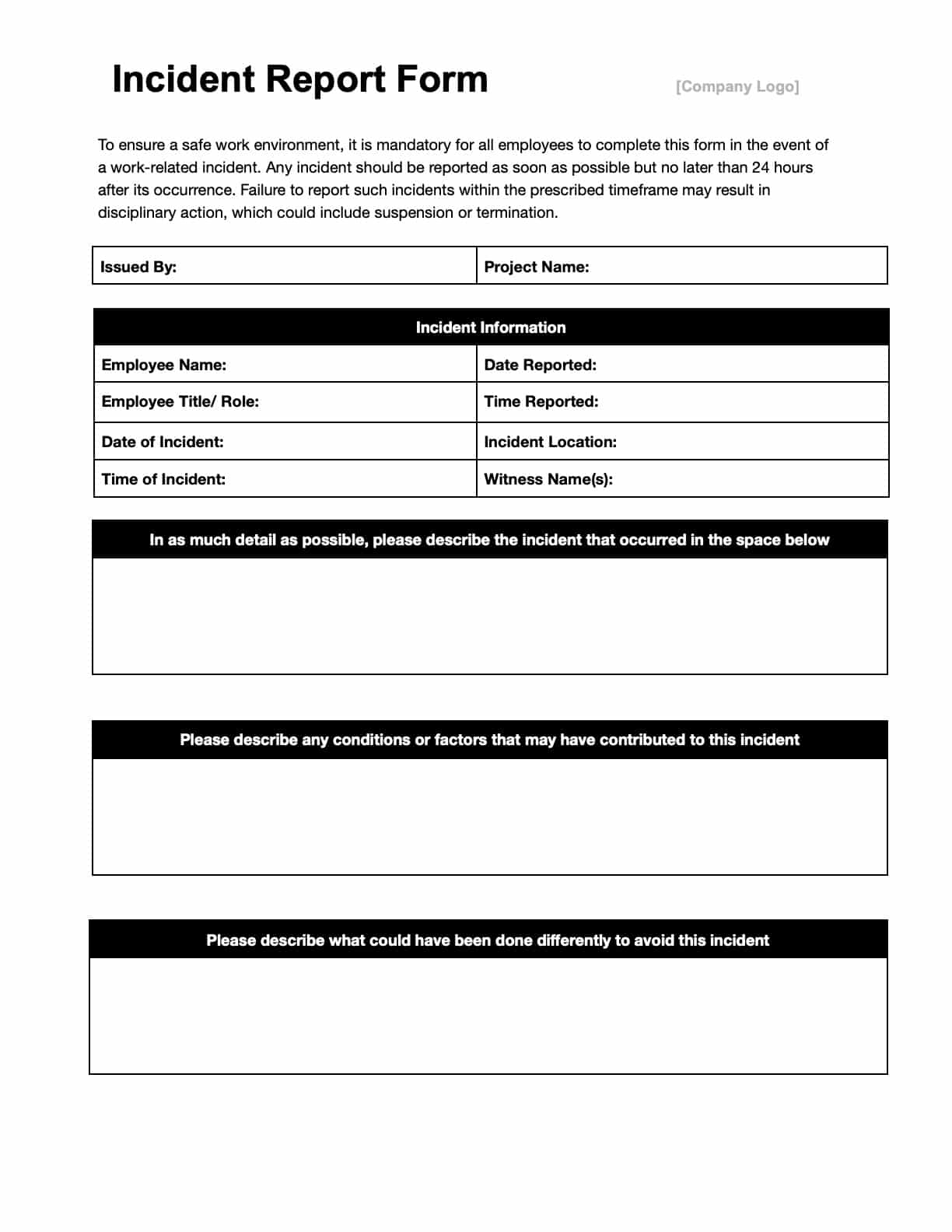 Free Incident Report Templates Download Print In PDF Office Free Incident Report Templates Download Print In PDF Office