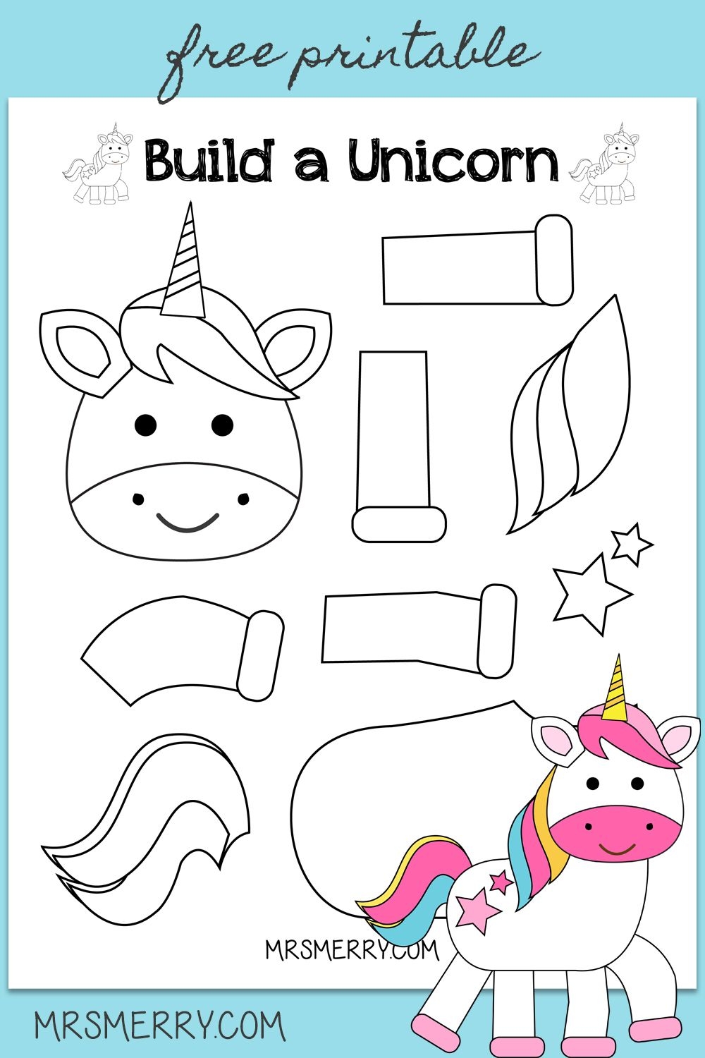 Free Kids Printable Build A Unicorn Template Mrs Merry
