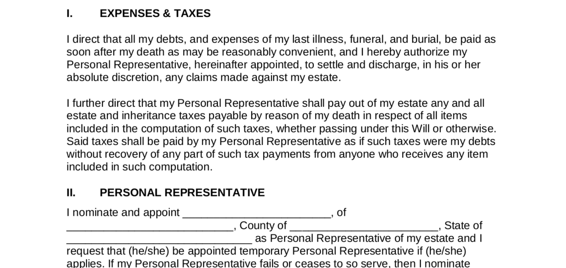 Free Last Will And Testament Will PDF Word EForms