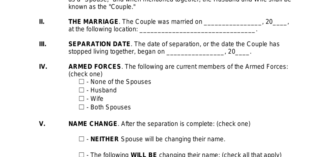 Free Marital Separation Agreement PDF Word EForms