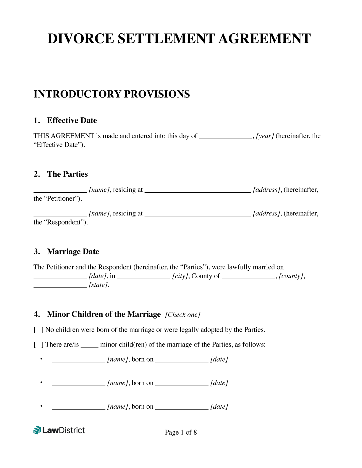 Free Printable California Divorce Papers Pdf