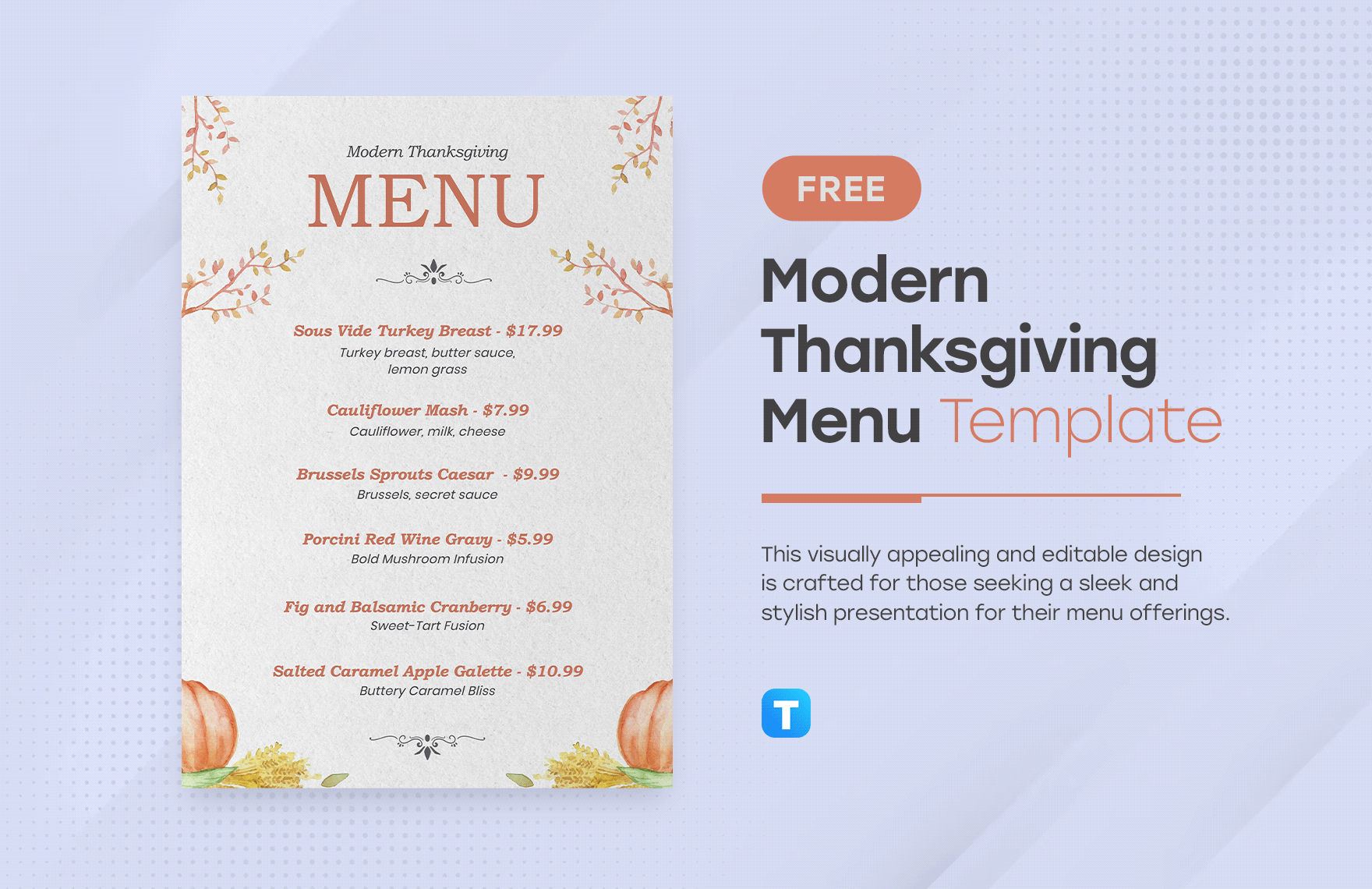Free Modern Thanksgiving Menu Template To Edit Online
