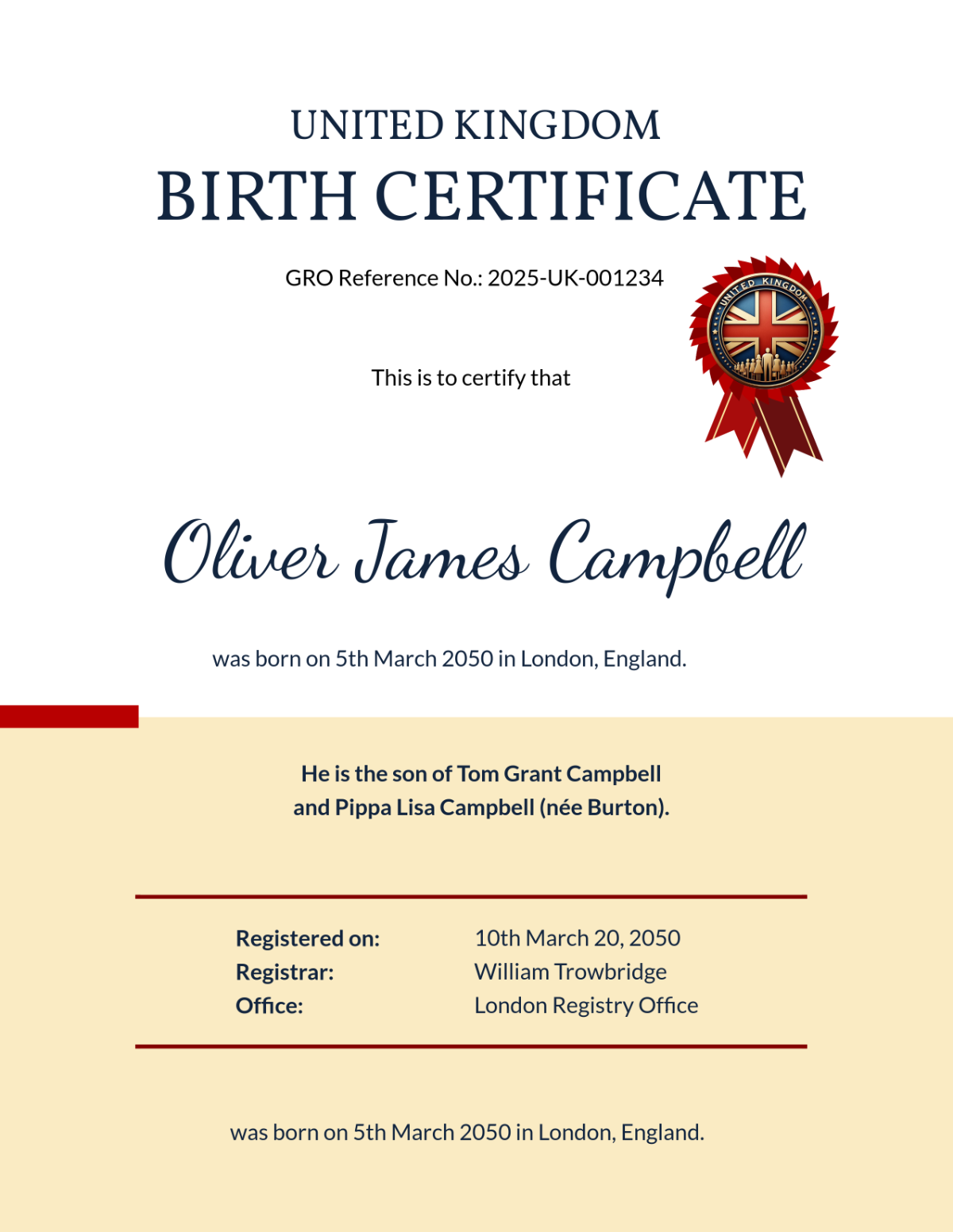 Free Modern UK Birth Certificate Template To Edit Online