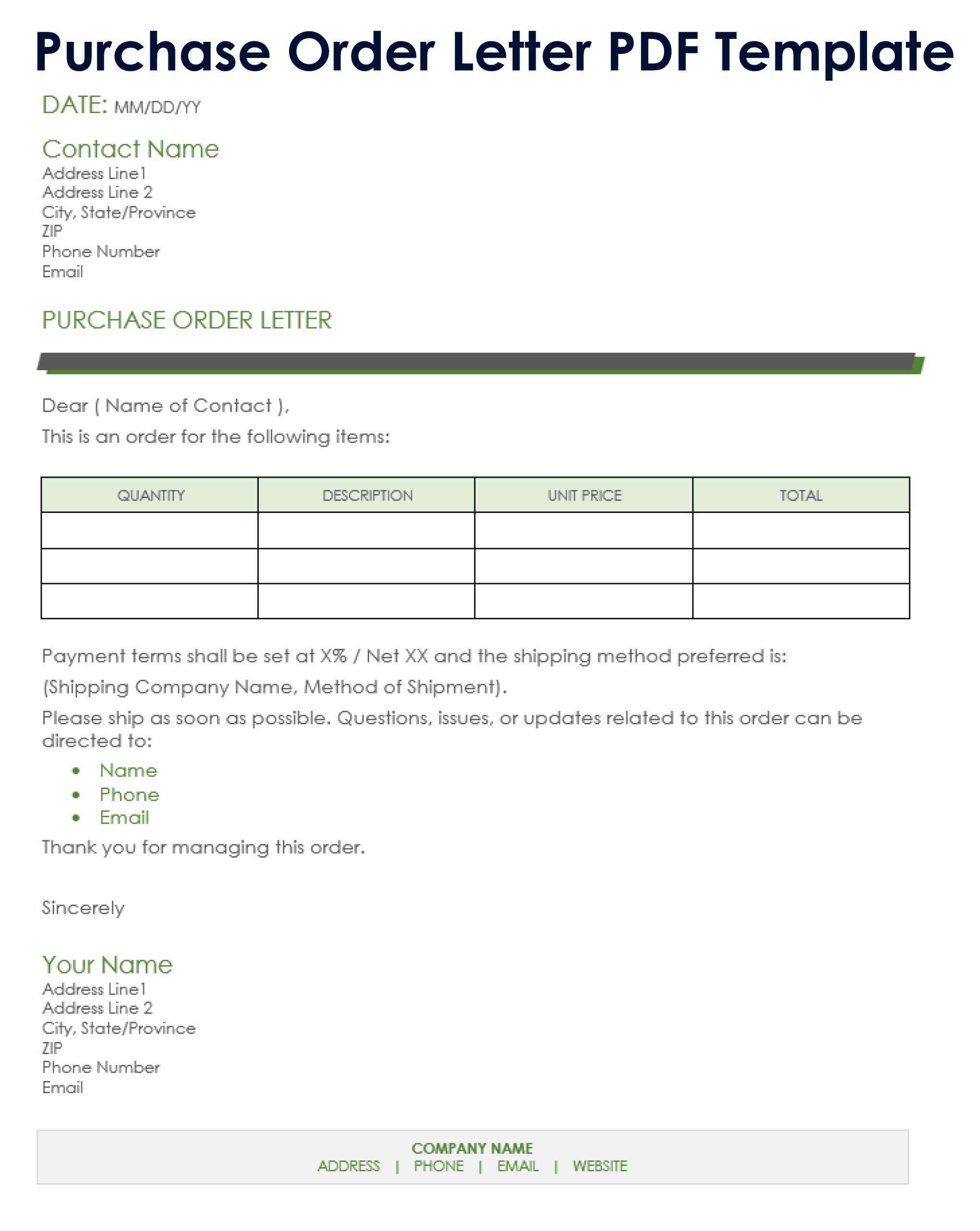 Free Printable Blank Purchase Order Form
