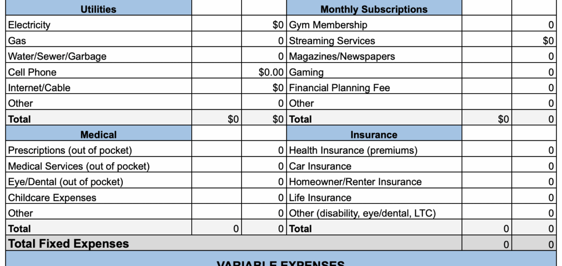 Free Personal Expense Worksheet Millennial Wealth LLC