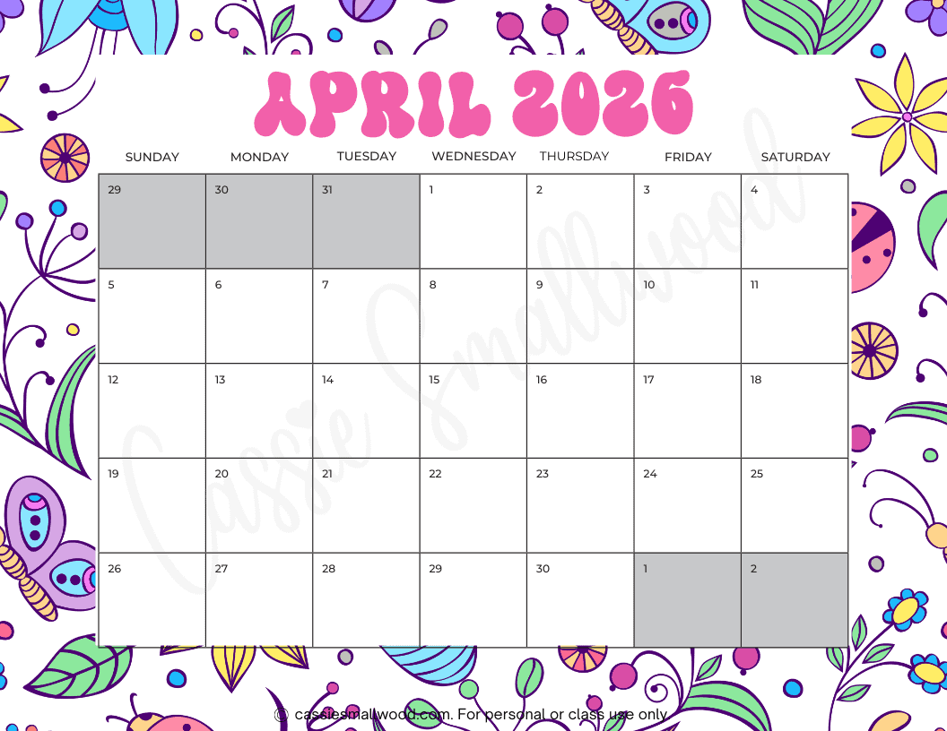 FREE PRINTABLE 2026 APRIL CALENDAR Cassie Smallwood FREE PRINTABLE 2026 APRIL CALENDAR Cassie Smallwood
