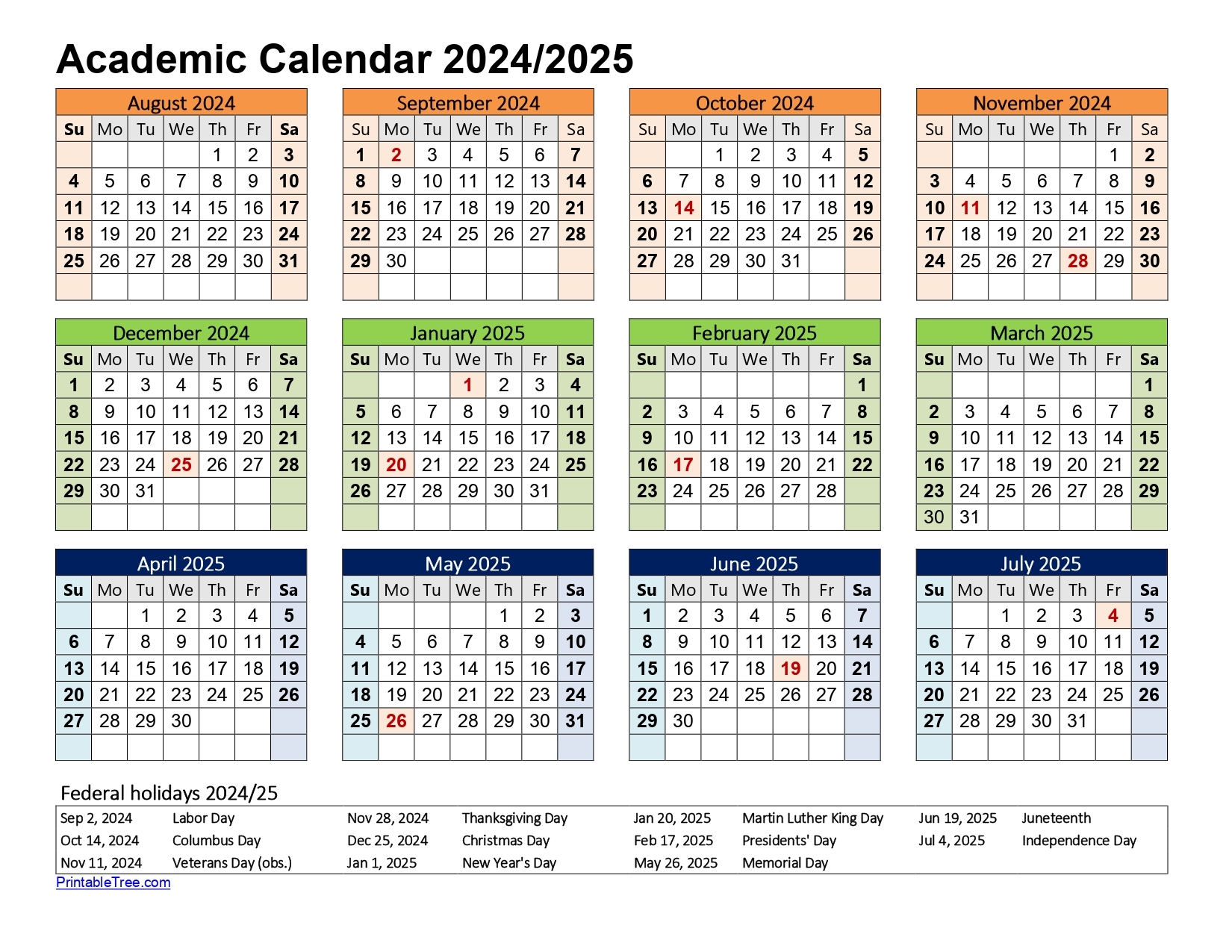 Free Printable Academic Calendar 2024 To 2025 Templates 