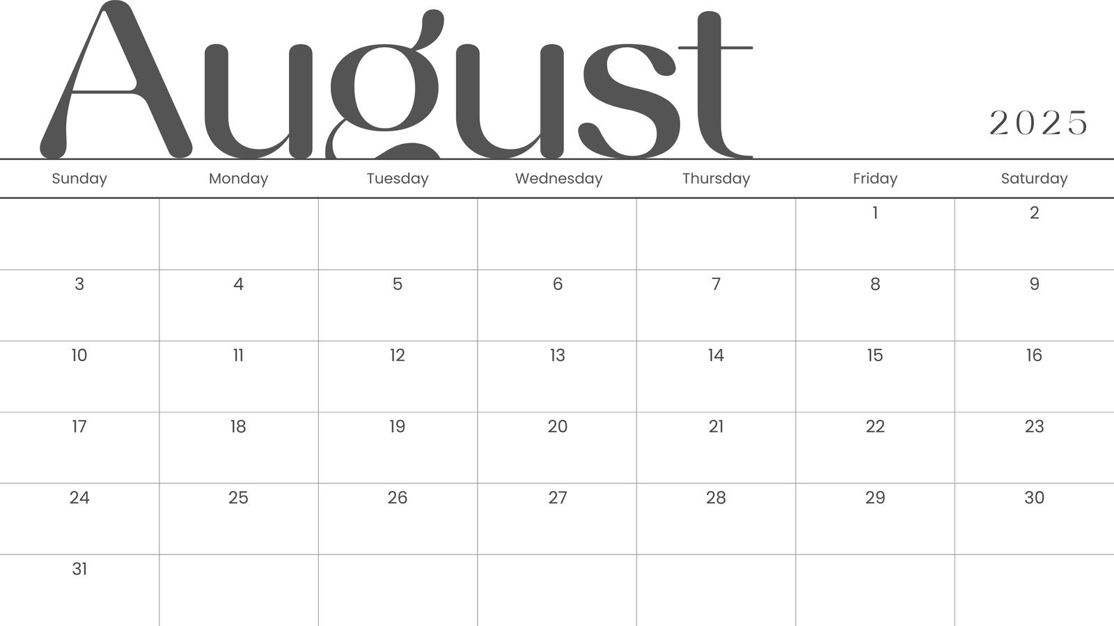 August Calendar Page 2025 August Calendar Page 2025