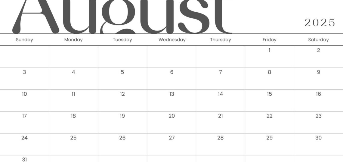 Free Printable August 2025 Calendar Templates Canva