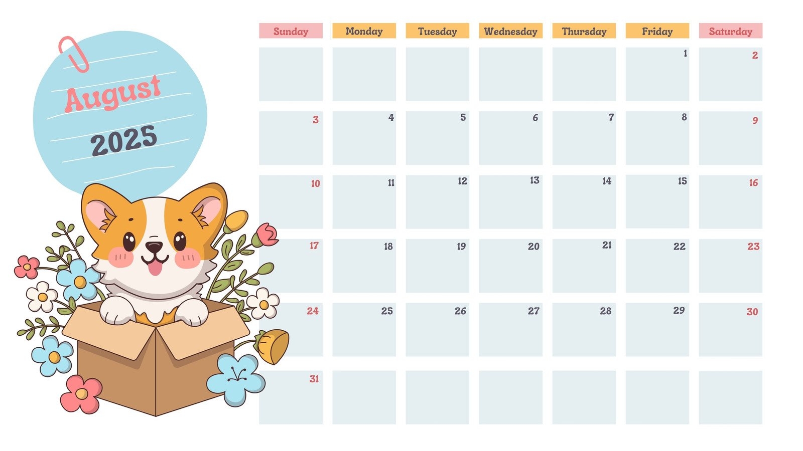 Free Printable August 2025 Calendar Templates Canva