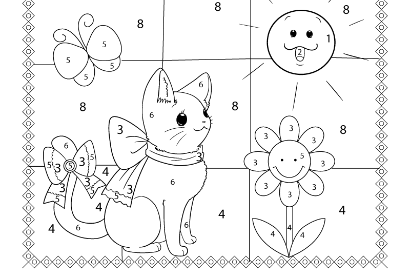 Free Printable Cat Color By Number Worksheet