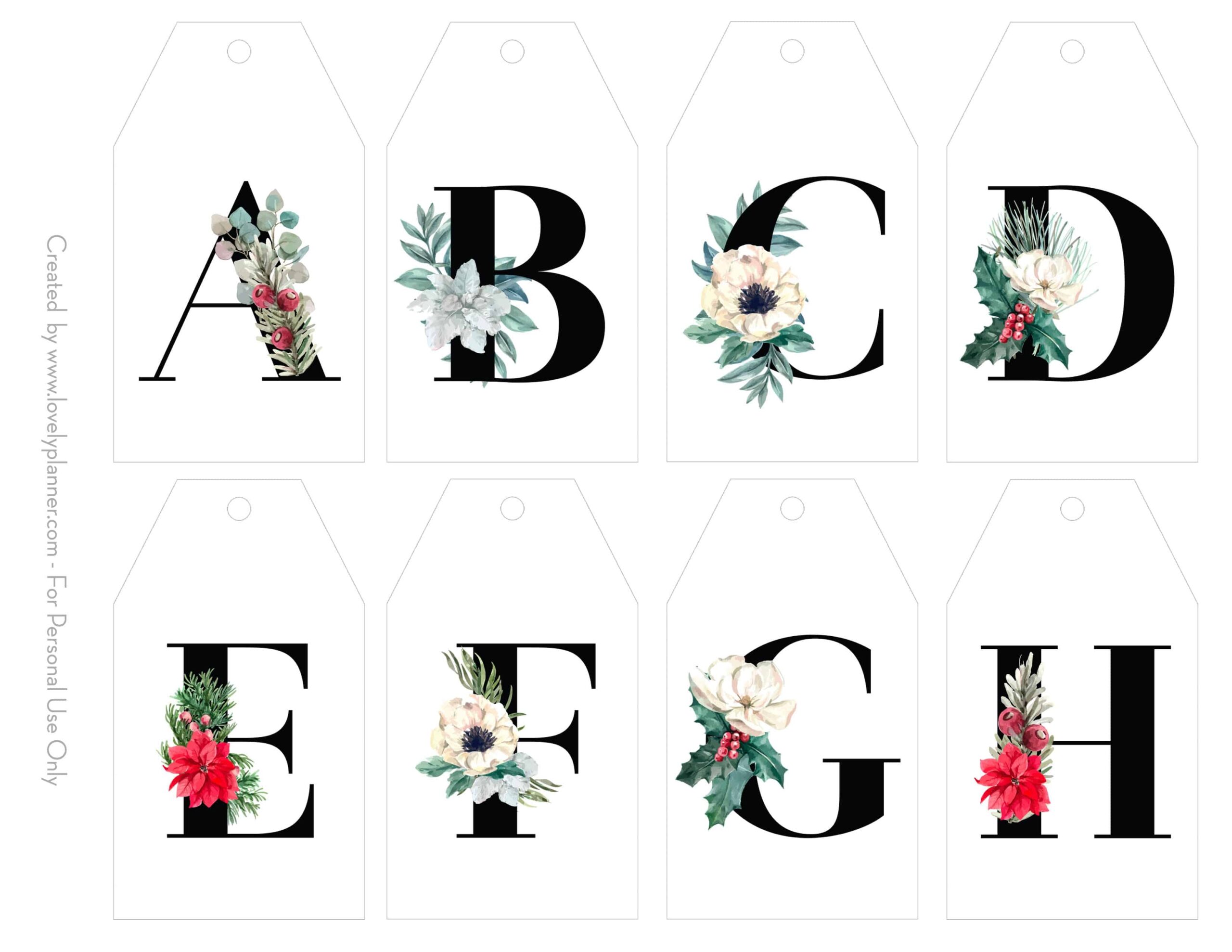 Free Printable Christmas Initial Gift Tags With Floral Alphabet Lovely Planner