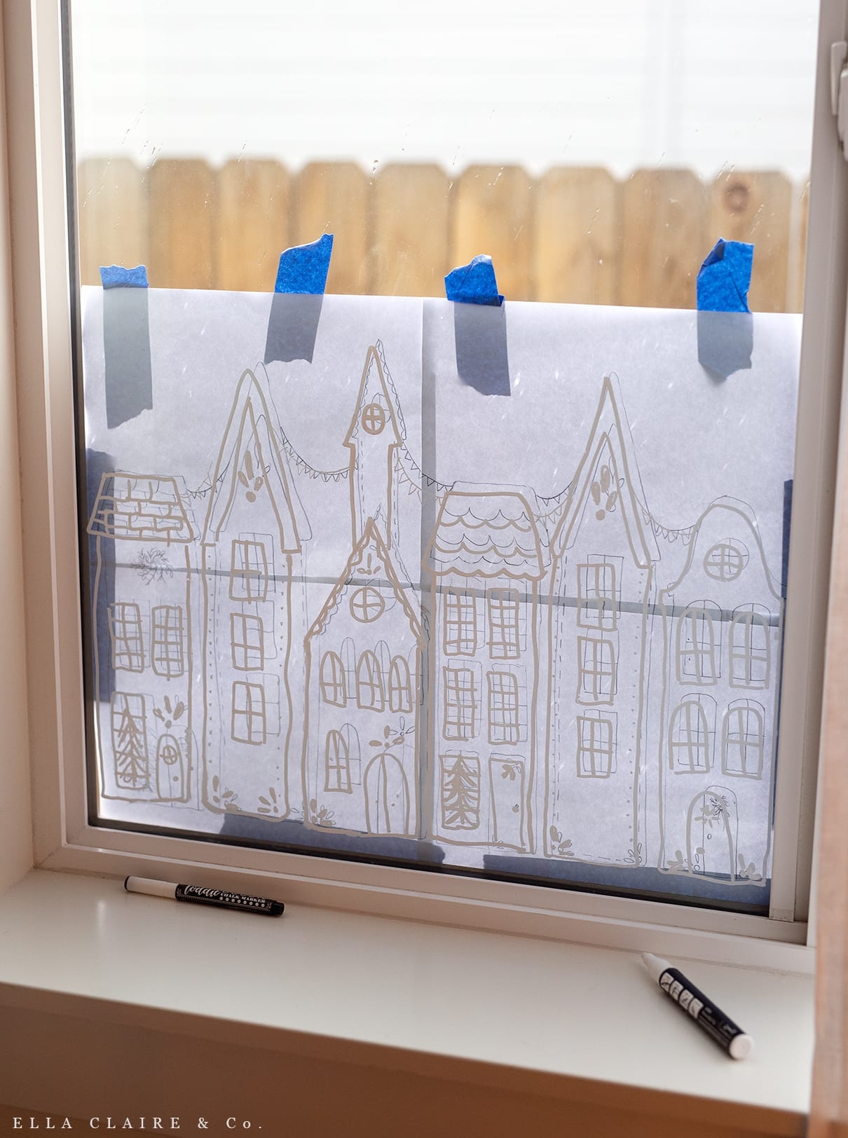 Free Printable Christmas Village Window Stencil Ella Claire U0026 Co 