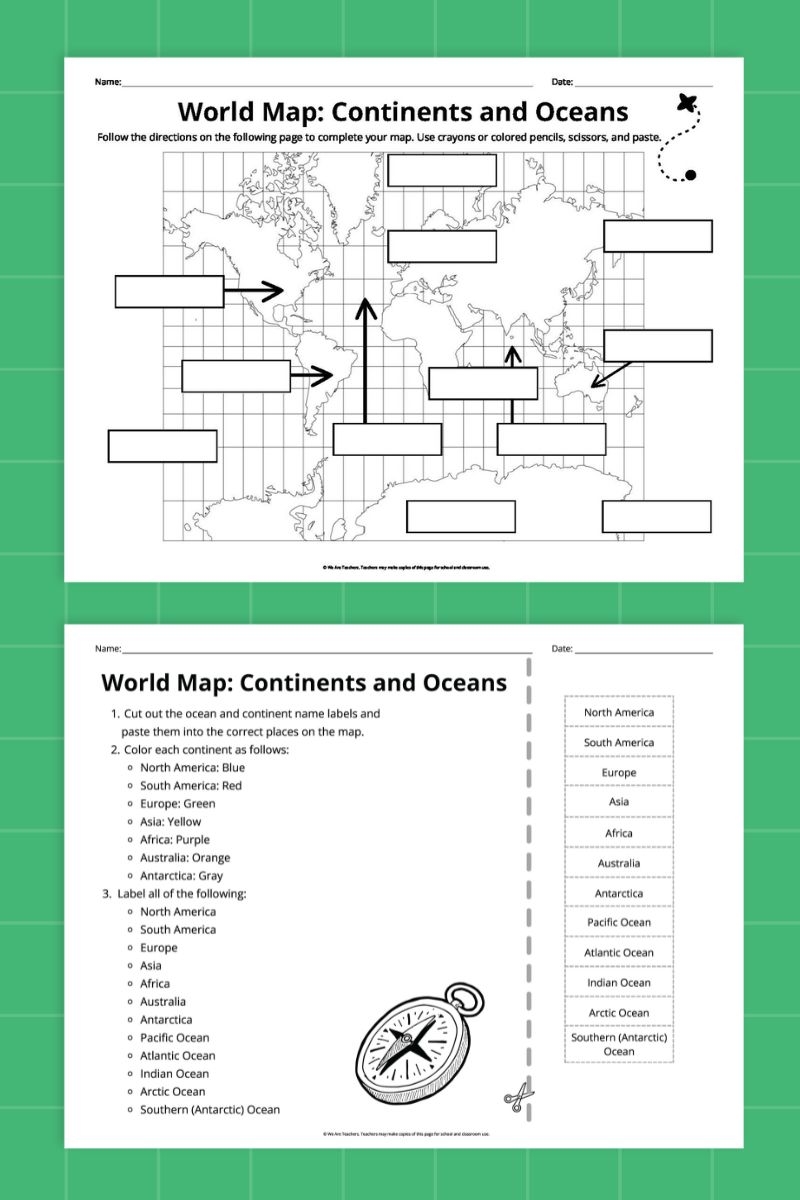 Continents And Oceans Printable Map Continents And Oceans Printable Map
