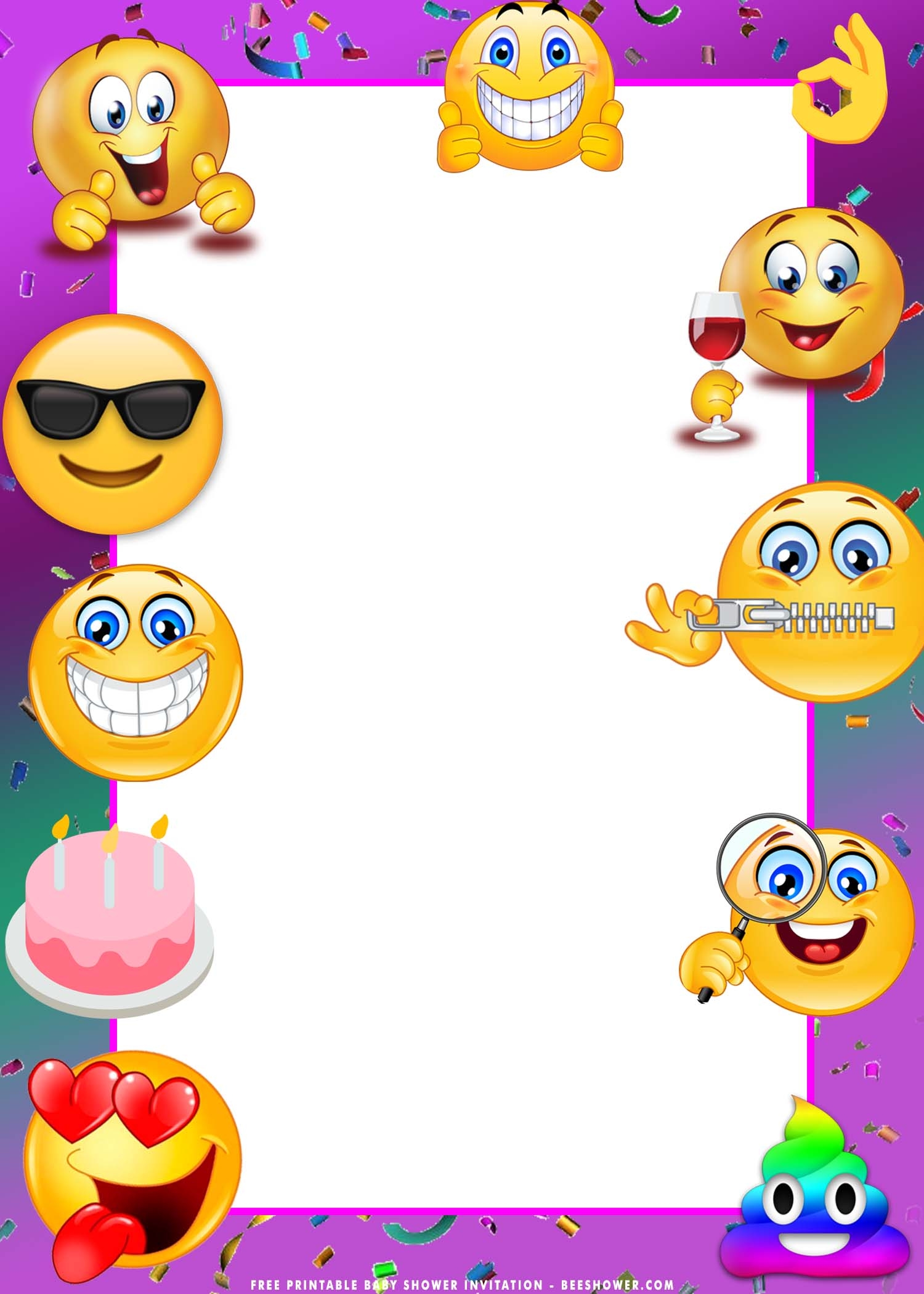 FREE Printable Cute Emoji Birthday Party Invitation Templates Worksheets Library