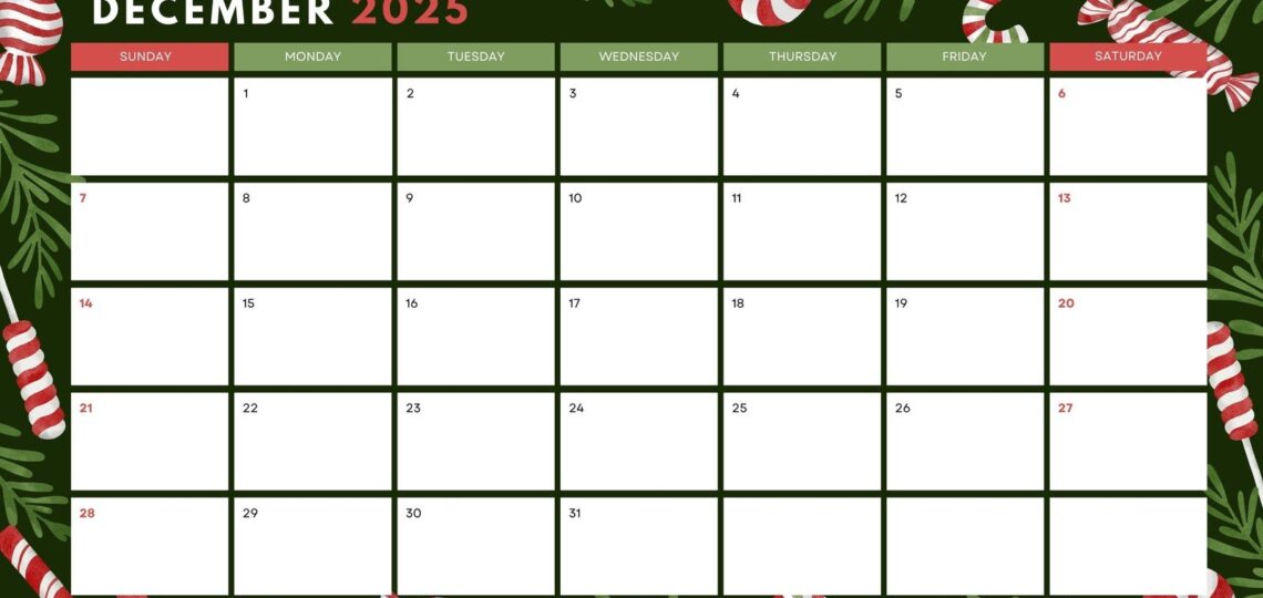 Free Printable December 2025 Calendar Templates Canva