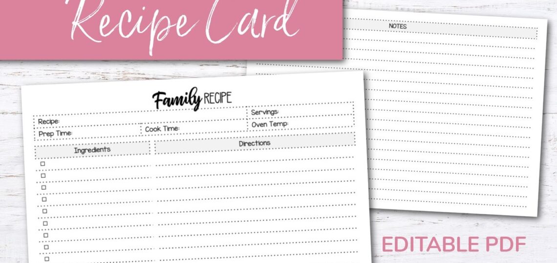 Free Printable Family Recipe Card Editable PDF Krafty Planner