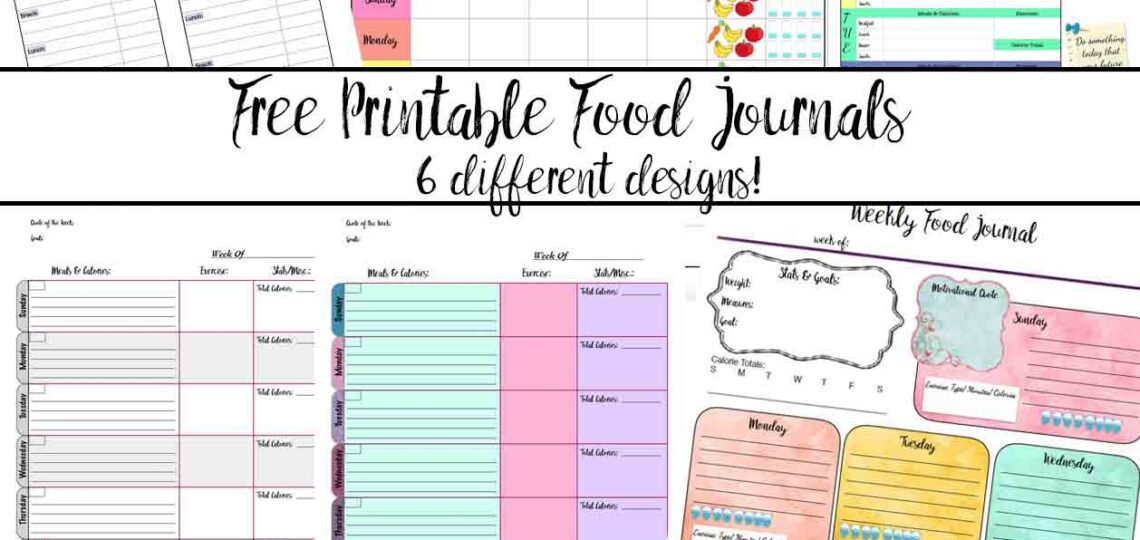 Free Printable Food Journal 6 Different Designs