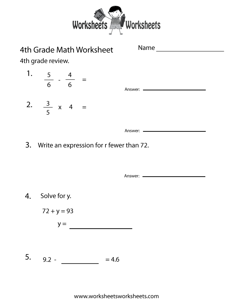 Free Printable Fourth Grade Math Practice Worksheet Free Printable Fourth Grade Math Practice Worksheet