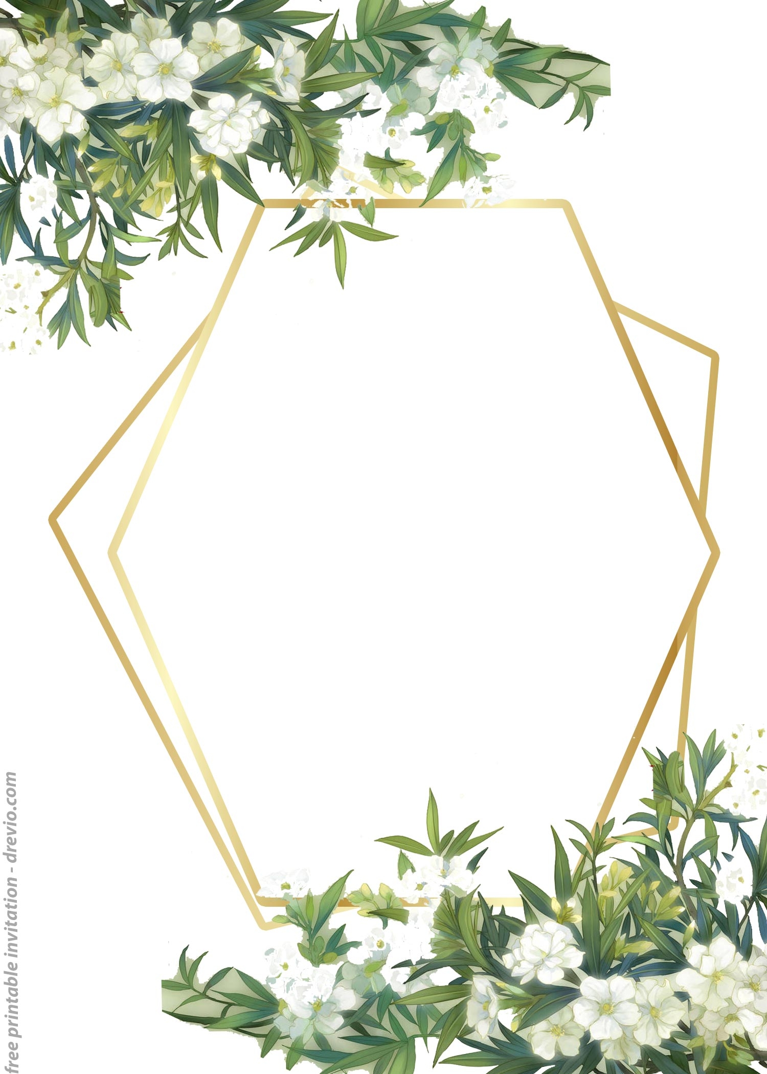 FREE Printable Golden Floral Frame Invitation Templates