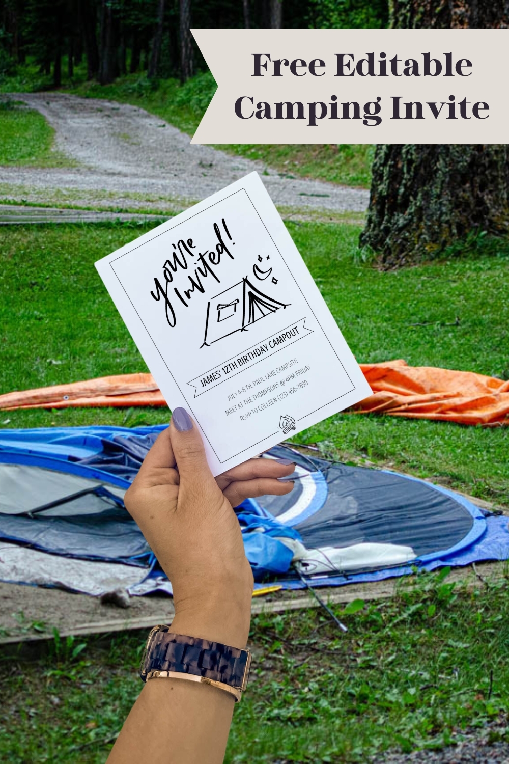 Free Printable Hand Lettered Invitation For A Camping Party 