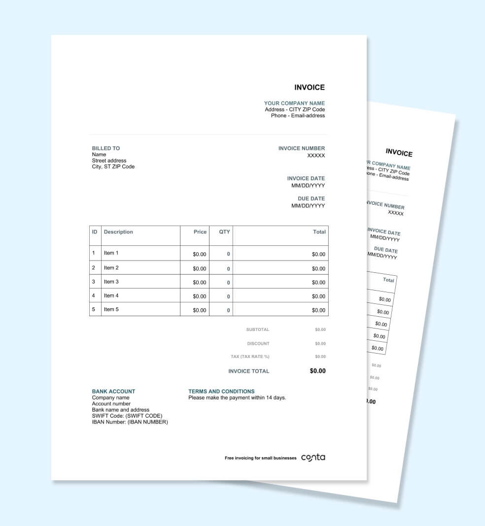 Simple Invoice Template Free Printable