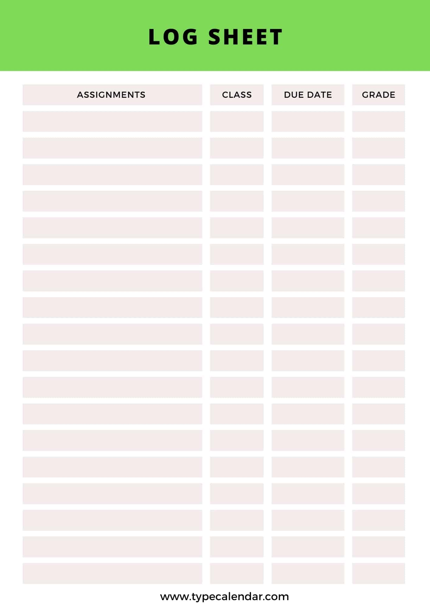 Daily Printable Blank Log Sheet Template