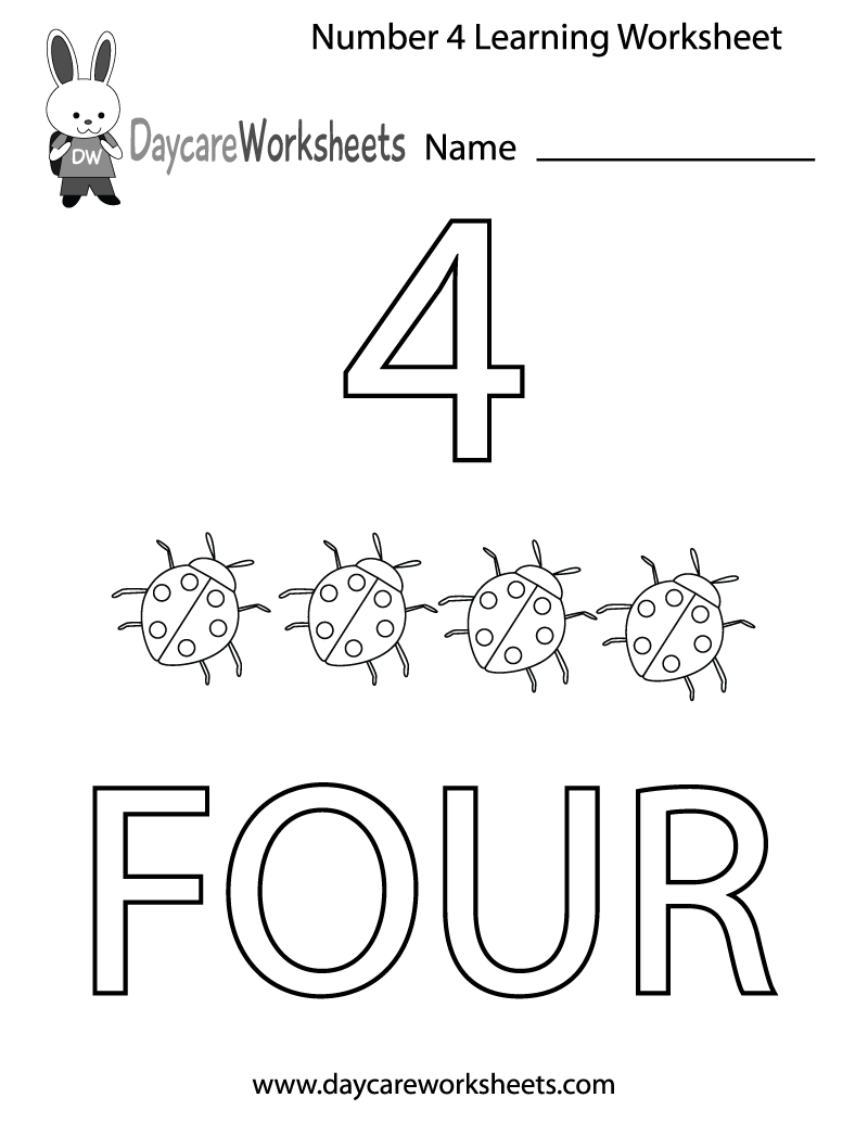 Free Printable Number Four Learning Worksheet For Preschool Free Printable Number Four Learning Worksheet For Preschool