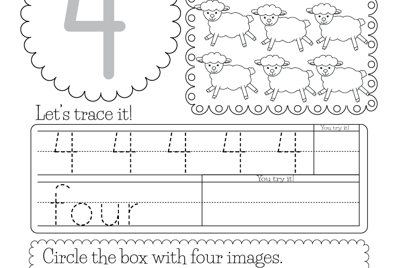 Free Printable Number Four Worksheet