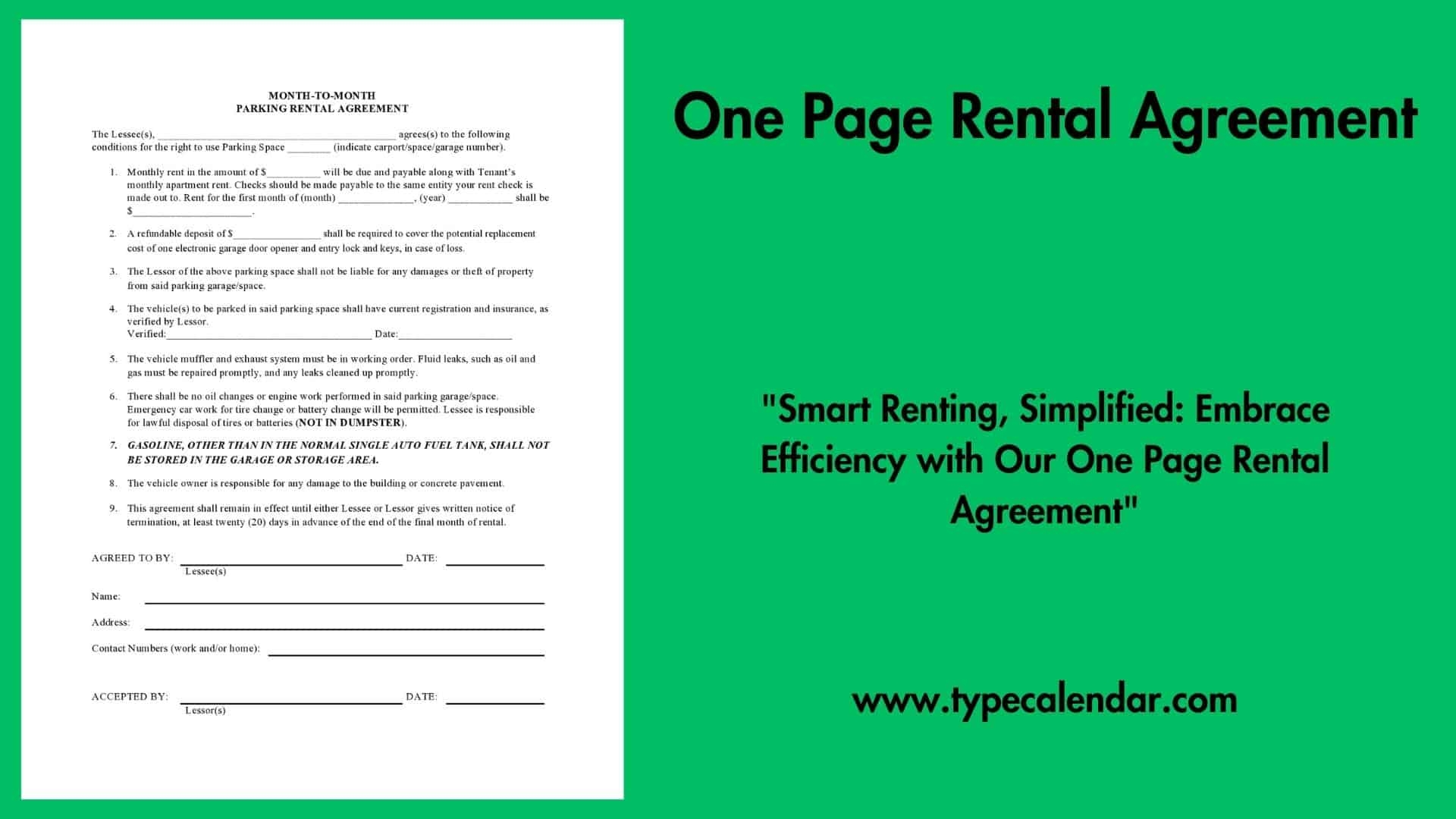 Free Printable One Page Rental Agreement Templates PDF Word Sample Free Printable One Page Rental Agreement Templates PDF Word Sample
