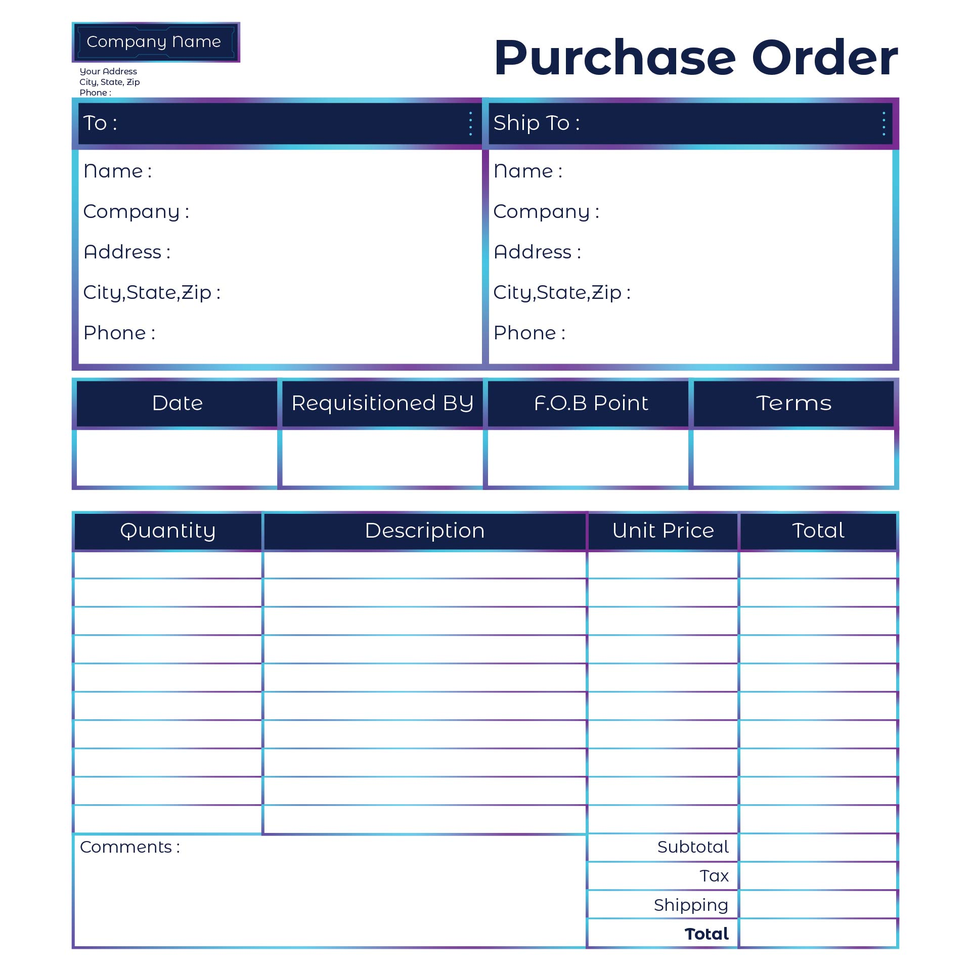 FREE Printable Purchase Order Template World Of Printables Worksheets Library