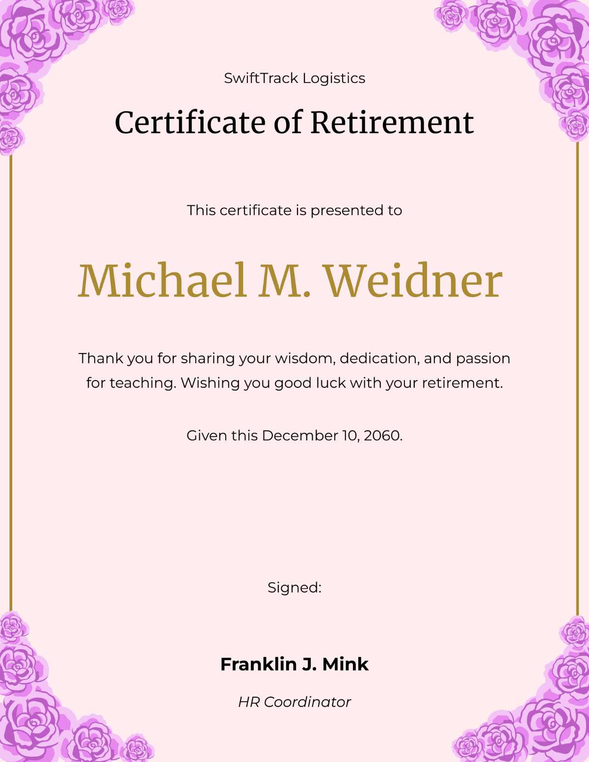 Free Printable Retirement Certificate Templates To Customize Online
