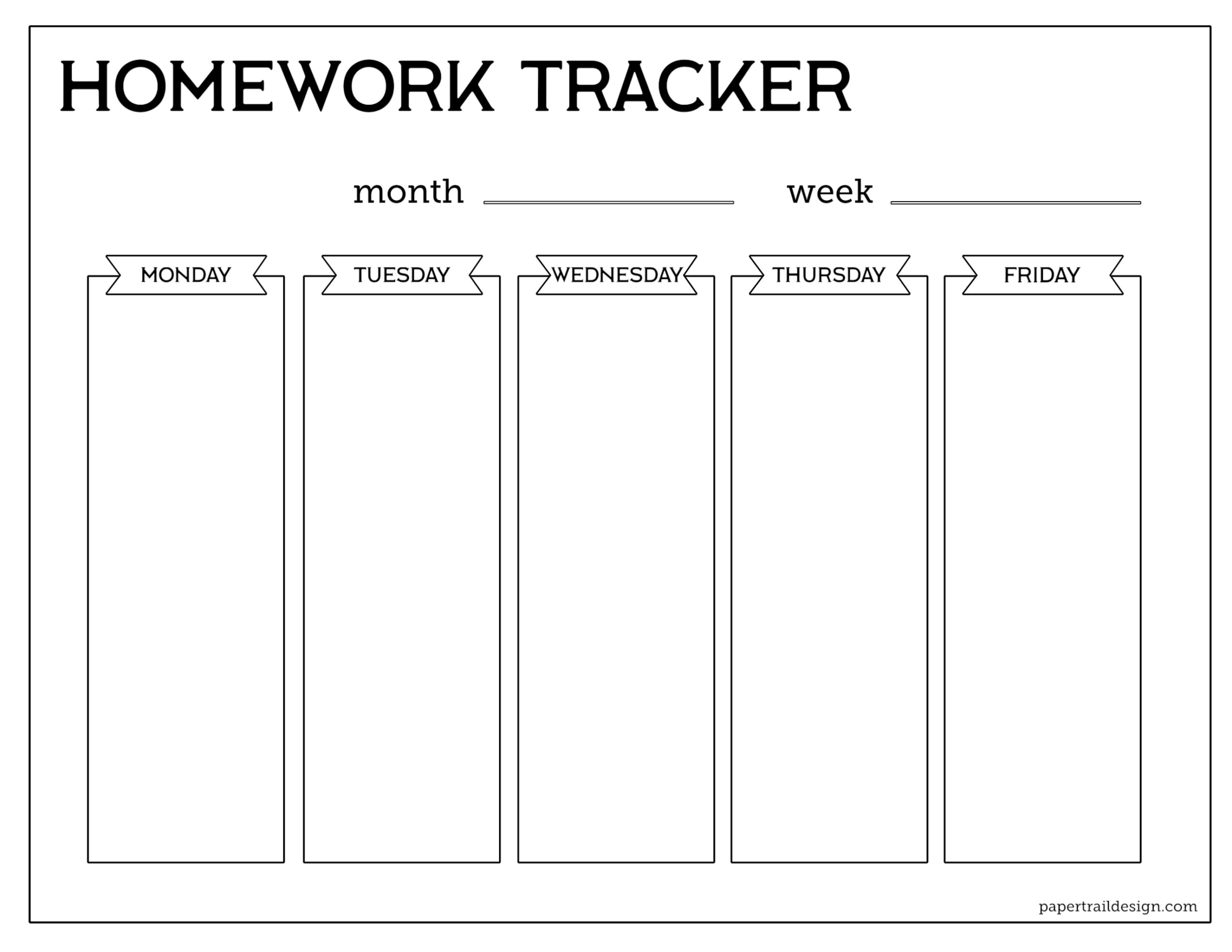 Free Printable Student Homework Planner Template Paper Trail Design Worksheets Library